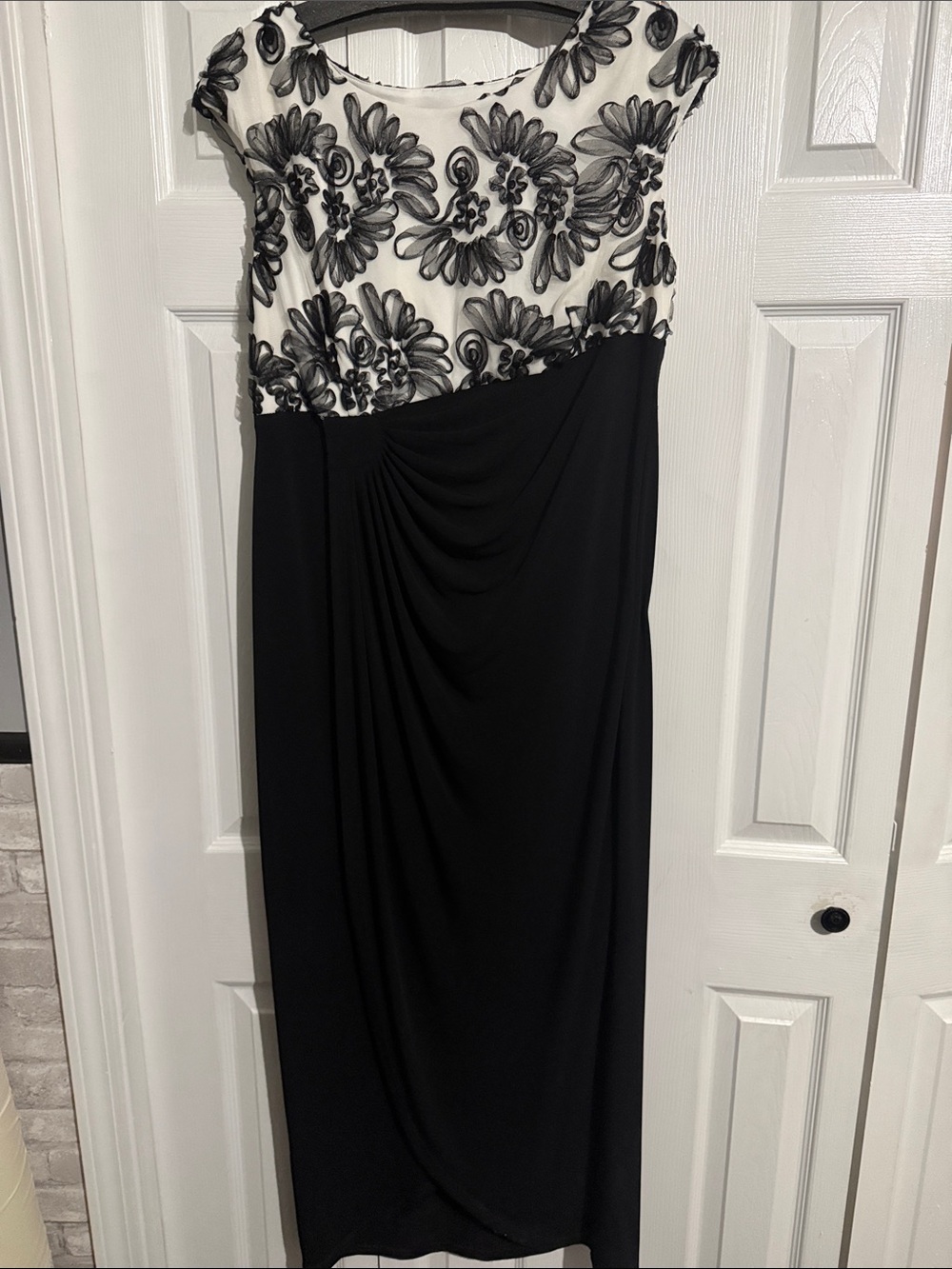 Black and White Floral-Embroidered Maxi Dress